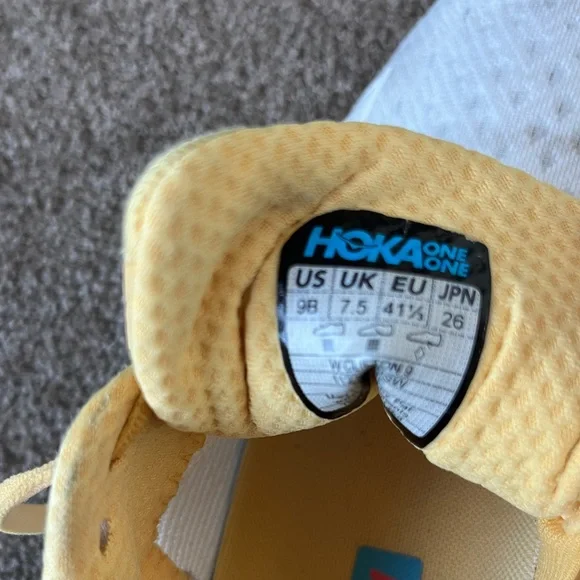 Women's Hoka Clifton White and Yellow Running Shoes - Picture 12 of 12